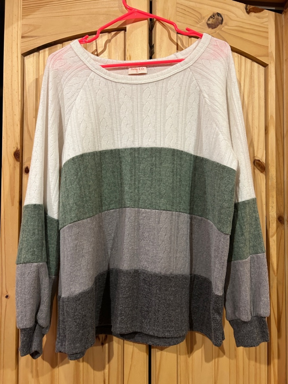 Colorblock Cable-Knit Pullover Sweater - White, Green, Light Gray, Dark Gray